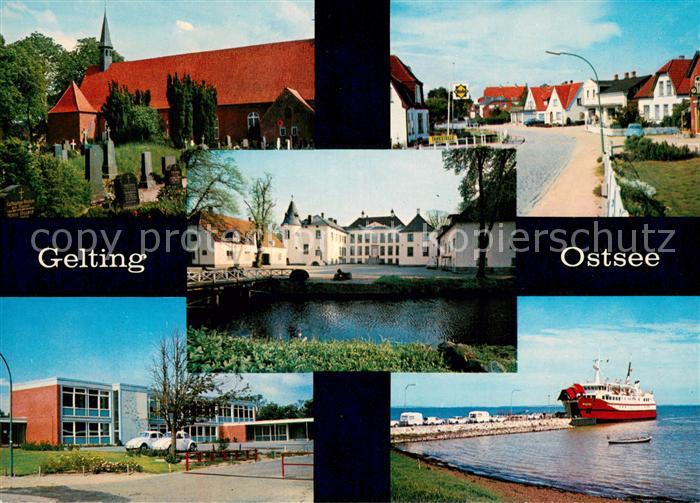 Gelting Schleswig Holstein Kirche Friedhof Strassenpartie Teich Schule Mole Faeh