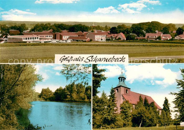Scharnebeck Lueneburg Ortsansicht Kirche Partie am Wasser