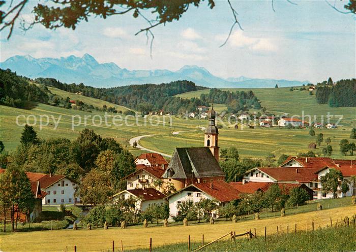 Endorf Bad Ortsansicht mit Kirche Landschaftspanorama Wendelstein Bayerische Alp