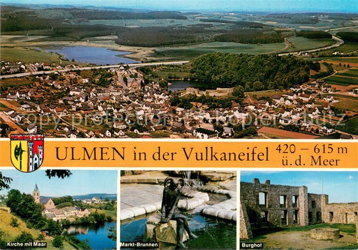 Ulmen Panorama Vulkaneifel Fliegeraufnahme Kirche mit Maar Marktbrunnen Burghof