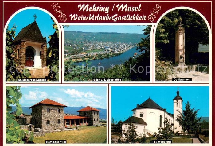 Mehring Mosel Panorama Blick ins Moseltal St. Medardus Kapelle Kirche Dorfbrunne