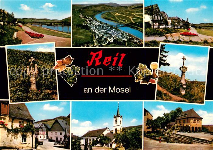 Reil Mosel Panorama Blick ins Moseltal Haeuserpartie Kreuz Ortsmotiv Kirche