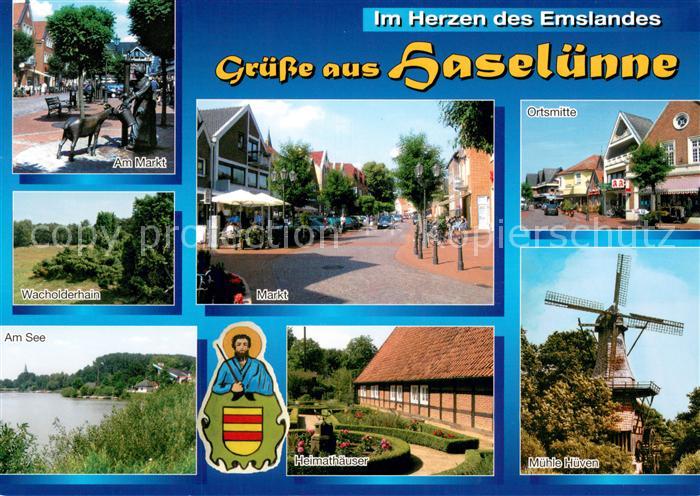 Haseluenne Marktplatz Wacholderhain Partie am See Heimathaeuser Ortsmitte Muehle