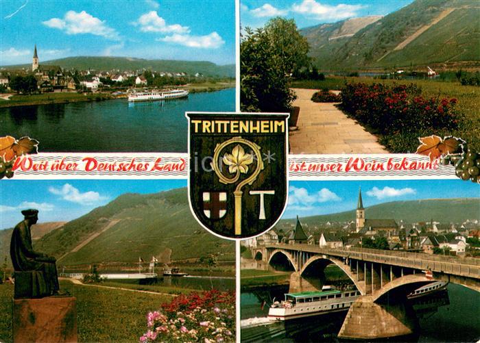 Trittenheim Mosel Panorama Weinort an der Mosel Uferpromenade Bruecke Fahrgastsc