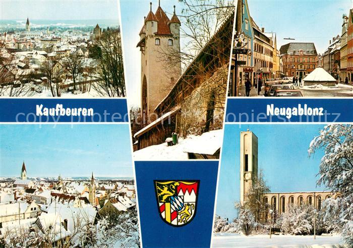 Neugablonz Stadtansichten im Winter Kirche Fuenfknopfturm Stadtmauer