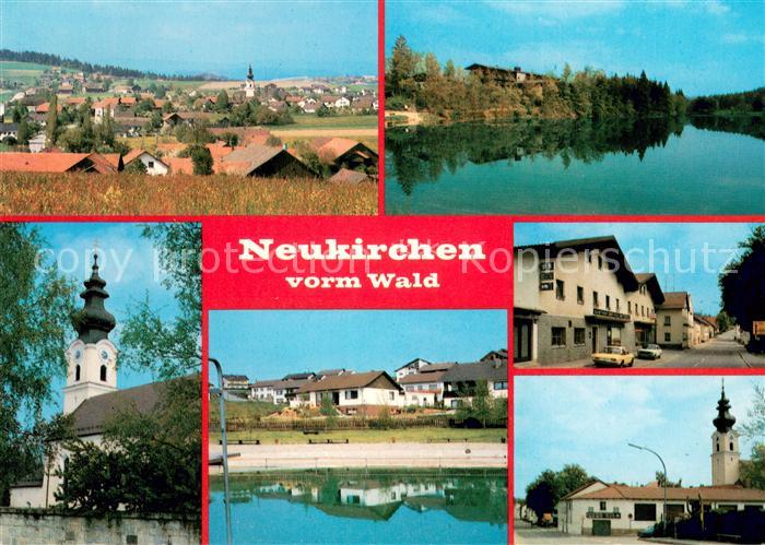 Neukirchen Wald Stadtpanorama Kirche Partie am Wasser Hauptstrasse