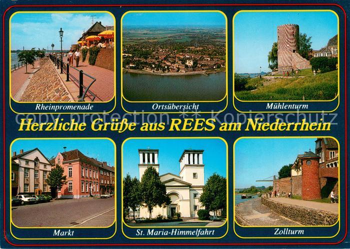 Rees Rhein Rheinpromenade Fliegeraufnahme Muehlenturm Markt St Maria Himmelfahrt