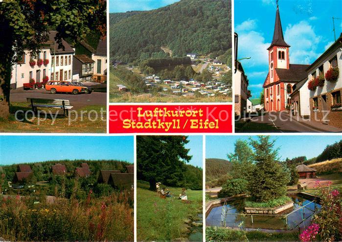 Stadtkyll Teilansicht Panorama Kirche Bungalows Brunnen