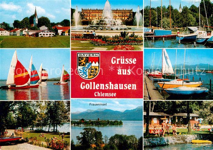 Gollenshausen Chiemsee Ortsansicht Schloss Bootshafen Segelpartie Strand Fraueni