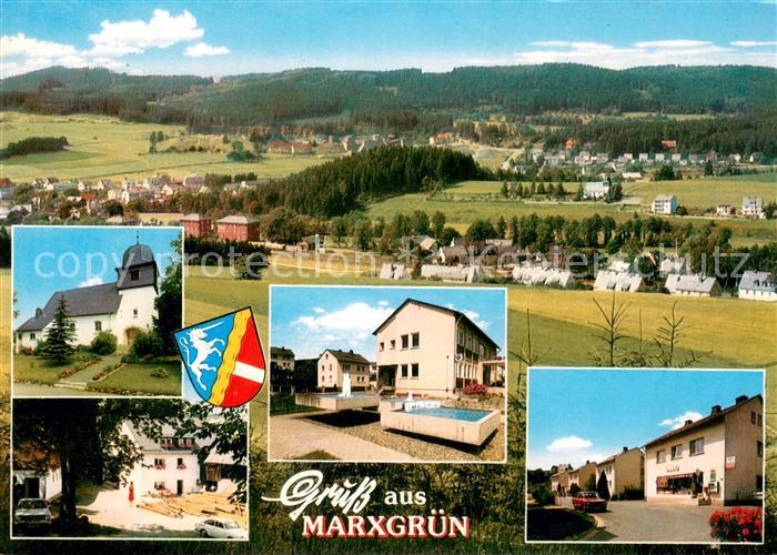 Marxgruen Panorama Kirche Brunnen Ortspartien