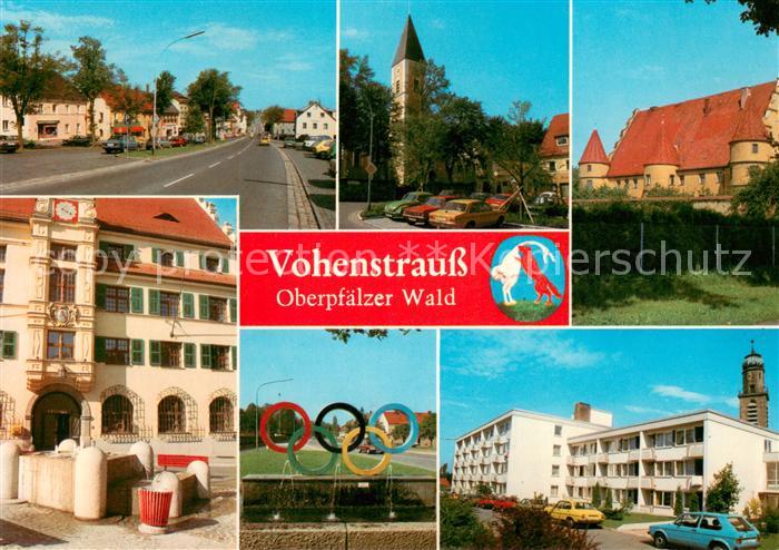 Vohenstrauss Strassenpartie Kirche Friedensburg Rathaus Stadion Wohnblock