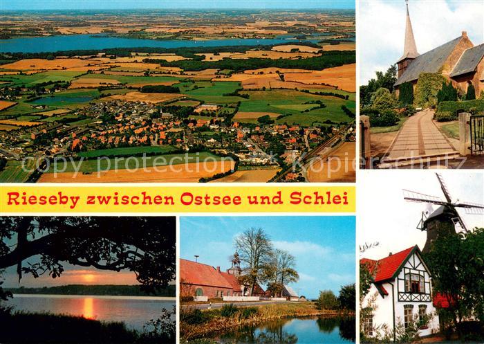 Rieseby Fliegeraufnahme Kirche Muehle Seepartien