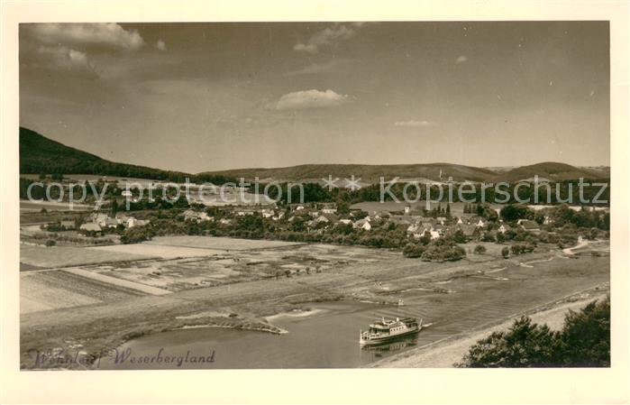 Wehrden Panorama Blick ueber die Weser Weserbergland
