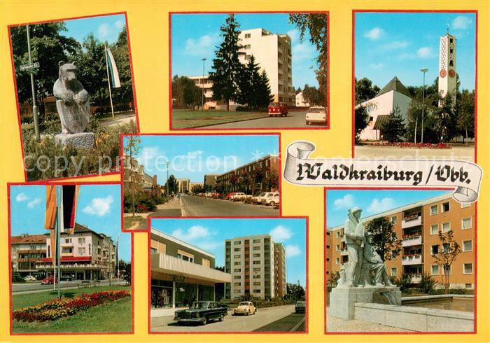 Waldkraiburg Wohnsiedlung Hochhaeuser Kirche Denkmal