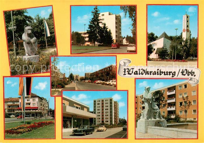 Waldkraiburg Wohnsiedlung Hochhaeuser Kirche Denkmal