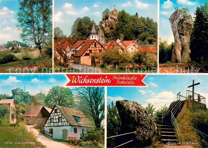 Wichsenstein Panorama Ortsansicht mit Kirche Spitzenstein Felsen Aussichtsfelsen