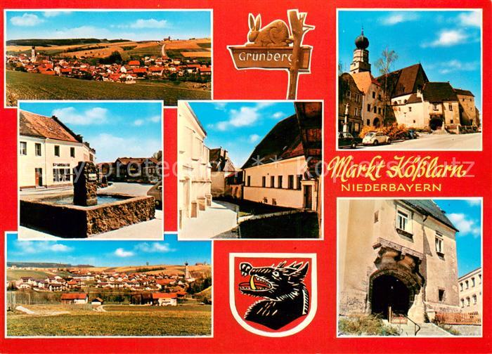 Koesslarn Panorama Brunnen Unteres Torhaus Wehrmauer der Kirchenburg Wappen