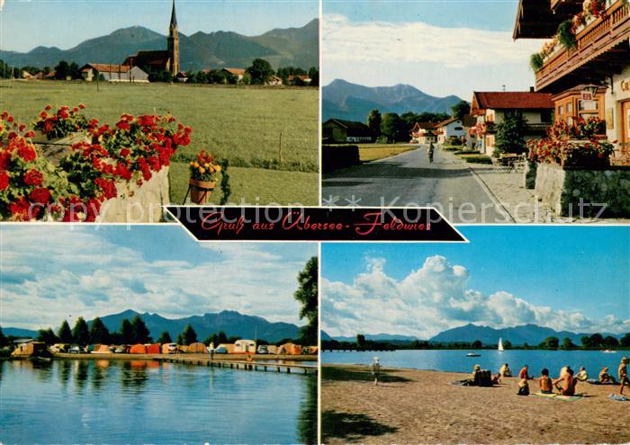 Feldwies Ortsansicht mit Kirche Campingplatz Badestrand am Chiemsee