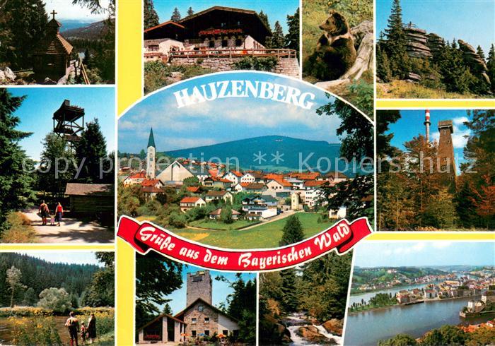 Hauzenberg Niederbayern Ortsansicht mit Kirche Landschaft Aussichtsturm Felsen B