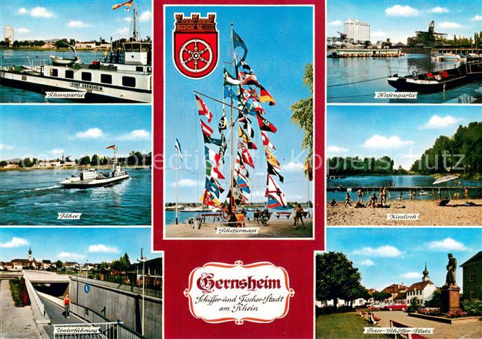 Gernsheim Rheinpartie Faehre Hafen Badestrand Schiffermast Unterfuehrung Peter S