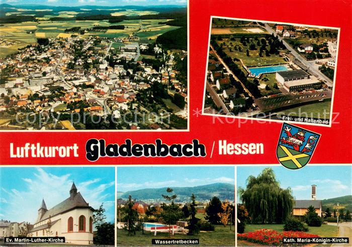 Gladenbach Hessen Fliegeraufnahme Luftkurort Freibad Hallenbad Kirche Wassertret