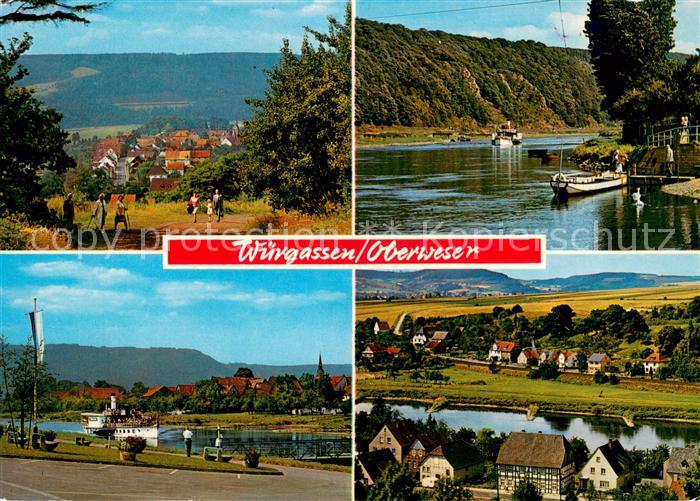 Wuergassen Panorama Wandern Uferpromenade an der Weser Fahrgastschiff