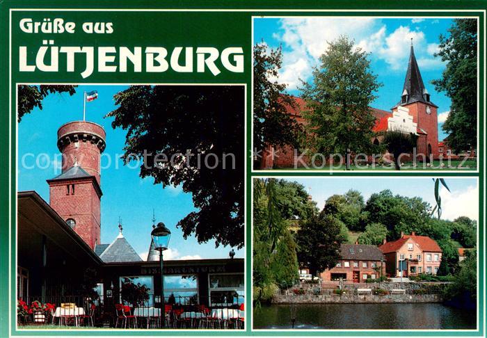 Luetjenburg Holstein Kirche Turm Restaurant Terrasse Partie an der Kossau