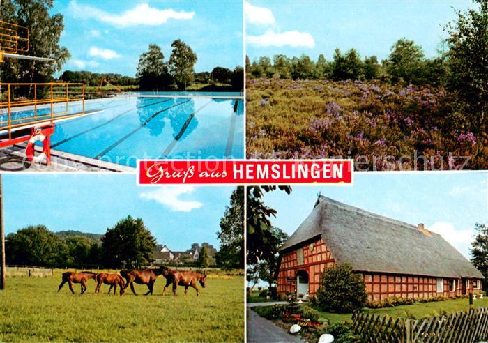 Hemslingen Freibad Landschaftspanorama Lueneburger Heide Pferdekoppel Bauernhof