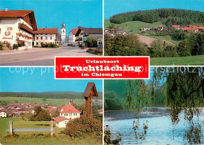 Truchtlaching Ortspartie mit Kirche Panorama Wegekreuz Badesee