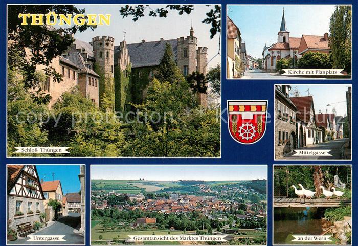 Thuengen Schloss Thuengen Kirche mit Planplatz Mittelgasse Untergasse Panorama A