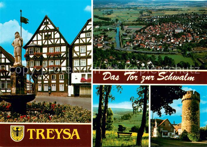 Treysa Brunnen Fachwerkhaeuser Fliegeraufnahme Turm