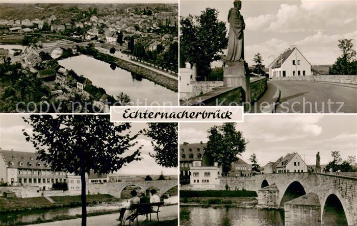 Echternacherbrueck Fliegeraufnahme Statue Bruecke Uferpromenade an der Sauer