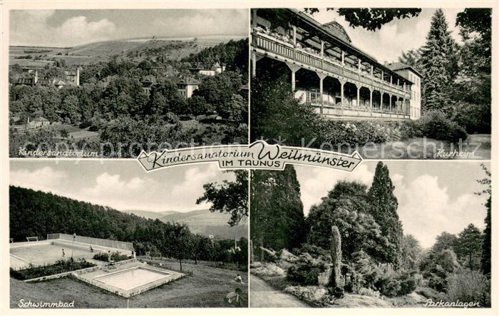 Weilmuenster Panorama mit Blick zum Kindersanatorium Kurheim Parkanlagen Schwimm