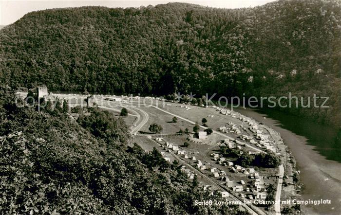 Obernhof Lahn Panorama Blick auf Schloss Langenau mit Campingplatz