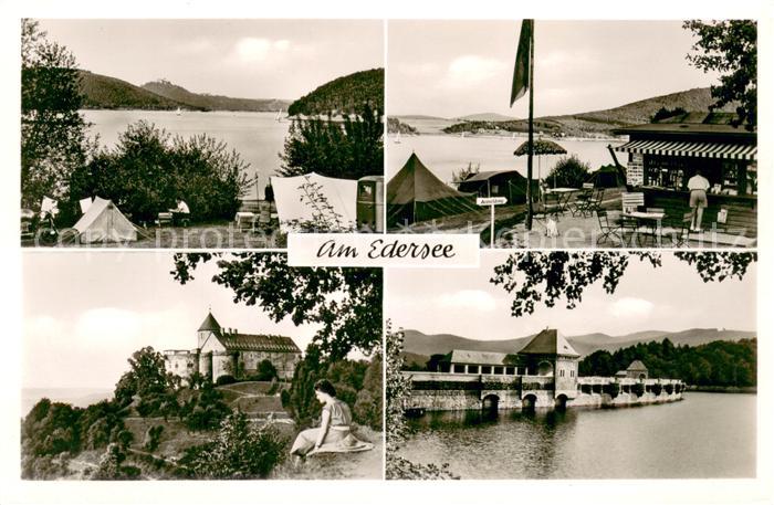 Waldeck Edersee Zeltplatz am Edersee mit Burg Waldeck und Edertalsperre