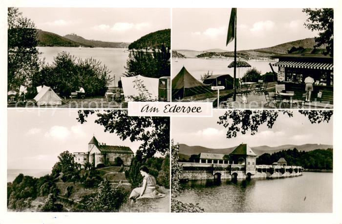 Waldeck Edersee Zeltplatz am Edersee mit Burg Waldeck und Edertalsperre