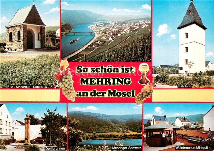 Mehring Mosel Kapelle Panorama Moseltal Weinberge Faehrturm Dorfbrunnen Mehringe