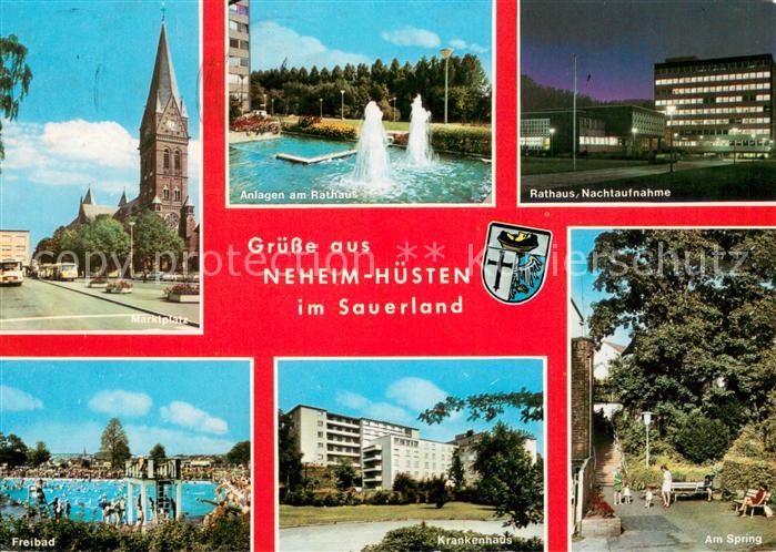 Neheim-Huesten Marktplatz Anlagen am Rathaus Nachtaufnahme Freibad Krankenhaus A