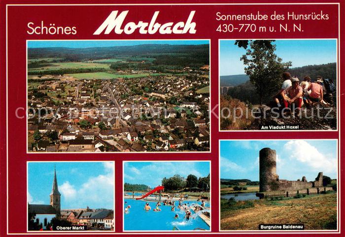 Morbach Hunsrueck Fliegeraufnahme Am Viadukt Hoxel Oberer Markt Kirche Freibad B