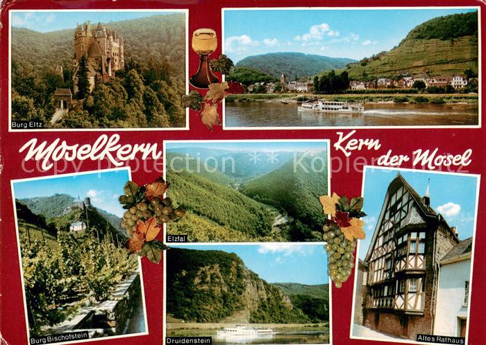 Moselkern Panorama Blick ueber die Mosel Fahrgastschiff Burg Eltz Burg Bischofst