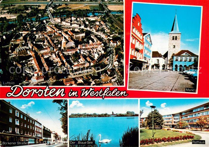 Dorsten Fliegeraufnahme Markt Kirche Borkener Strasse Blauer See Schwan Rathaus