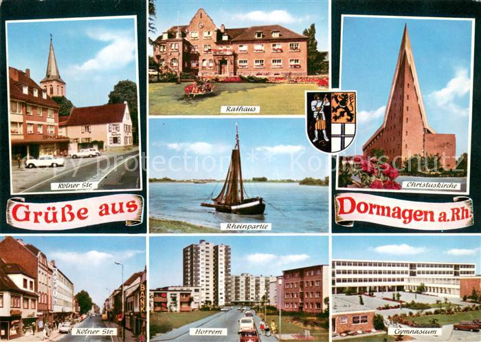 Dormagen Koelner Strasse Rathaus Rhein Fischkutter Kirche Koelner Strasse Horrem