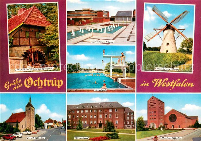 Ochtrup Muehle Wasserrad Freibad Schulzentrum Wasserspiele Windmuehle Kirche Hos