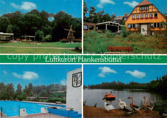 Hankensbuettel Luftkurort Lueneburger Heide Freibad Uferpartie am See Enten Park