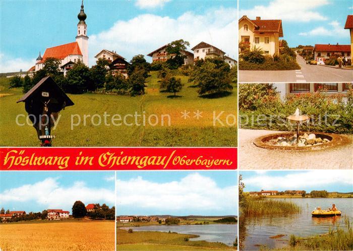 Hoeslwang Ortsmotiv mit Kirche Hauptstrasse Brunnen Partie am See