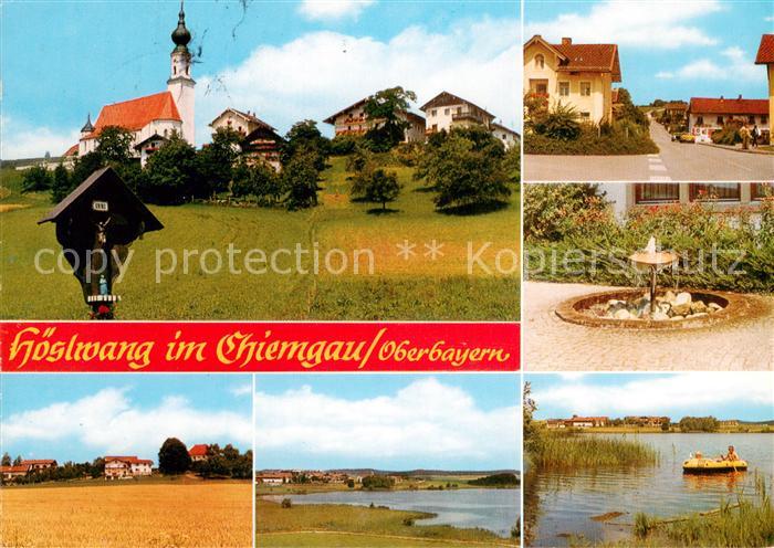 Hoeslwang Ortsmotiv mit Kirche Hauptstrasse Brunnen Partie am Wasser