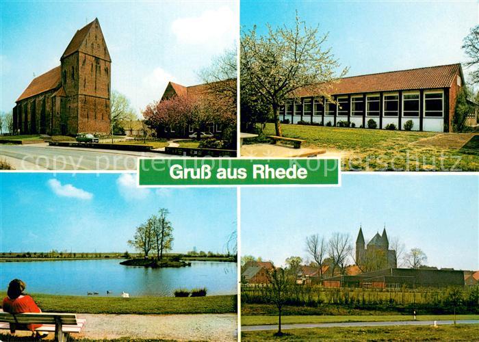 Rhede Ems Kirche Schule Partie am Teich Stadtansicht