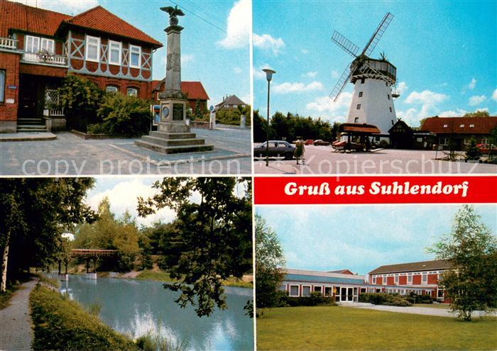 Suhlendorf Denkmal Windmuehle Schule Uferpartie am Fluss