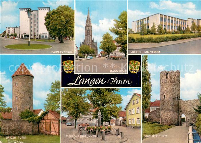 Langen Hessen Bahnhofsplatz Stadtkirche Gymnasium Spitzer Turm Brunnen Stumpfer