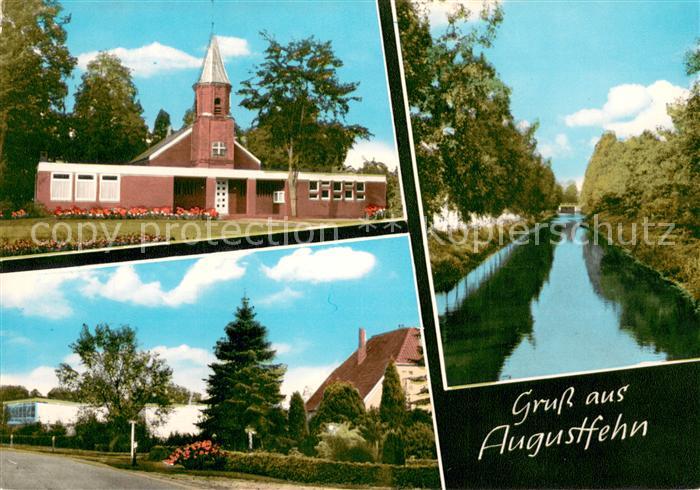 Augustfehn Kirche Haeuserpartie Kanal